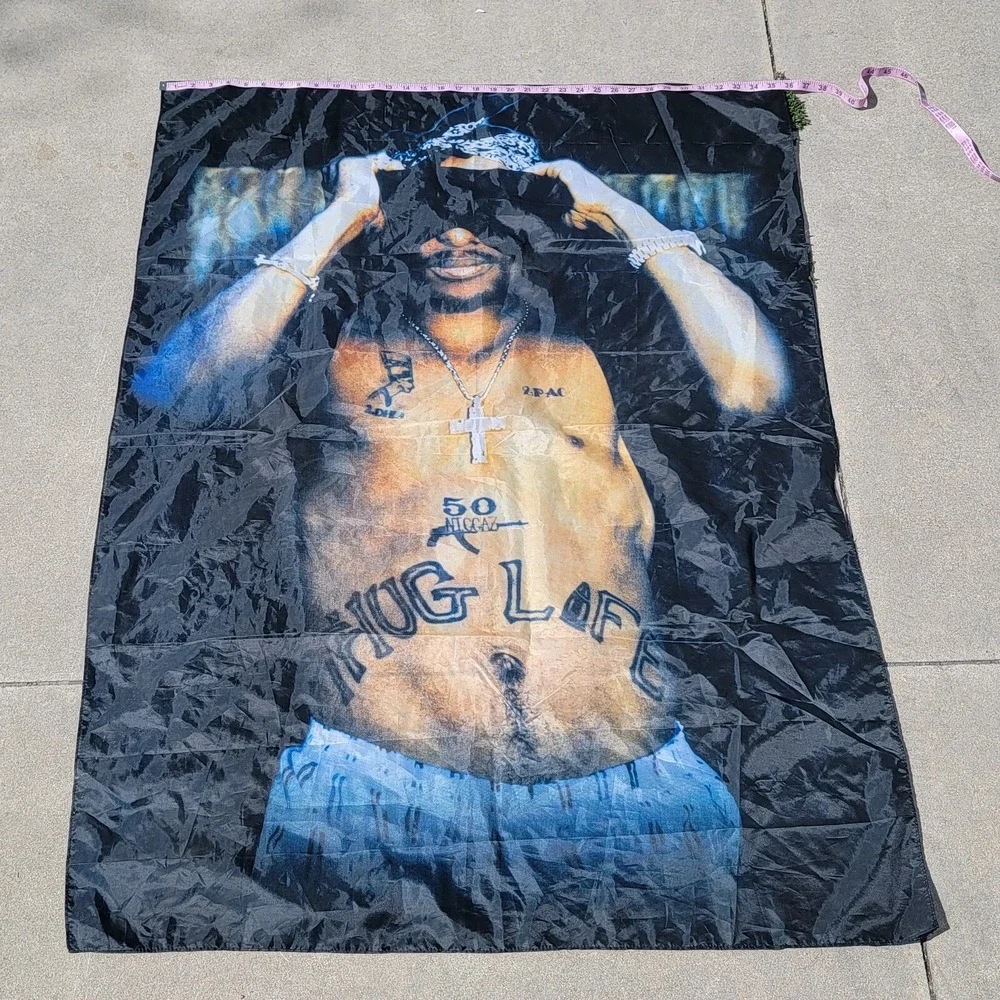 VTG 90s Tupac Shakur Thug Life Vertical Flag Banner Poster Tapestry 35.5 X 48.5